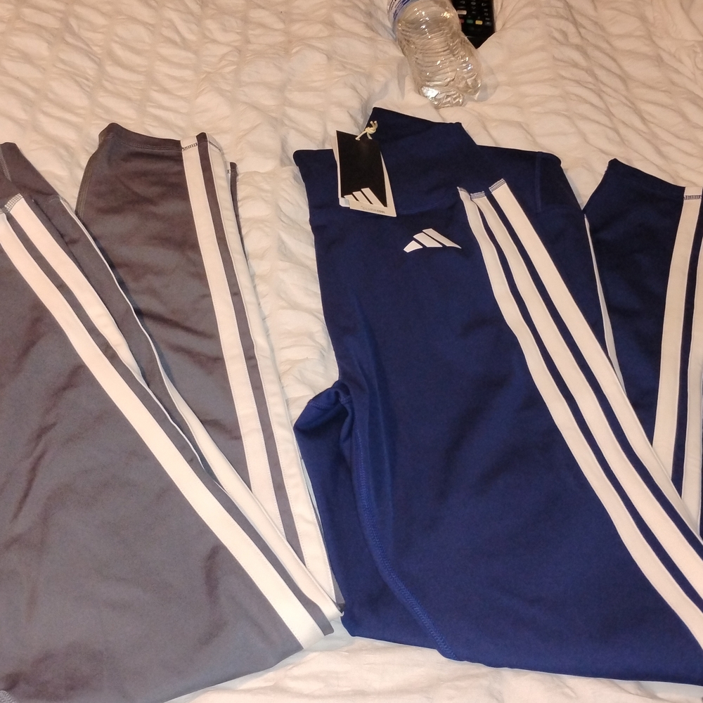 Blue and Gray Tracksuit with White Stripes